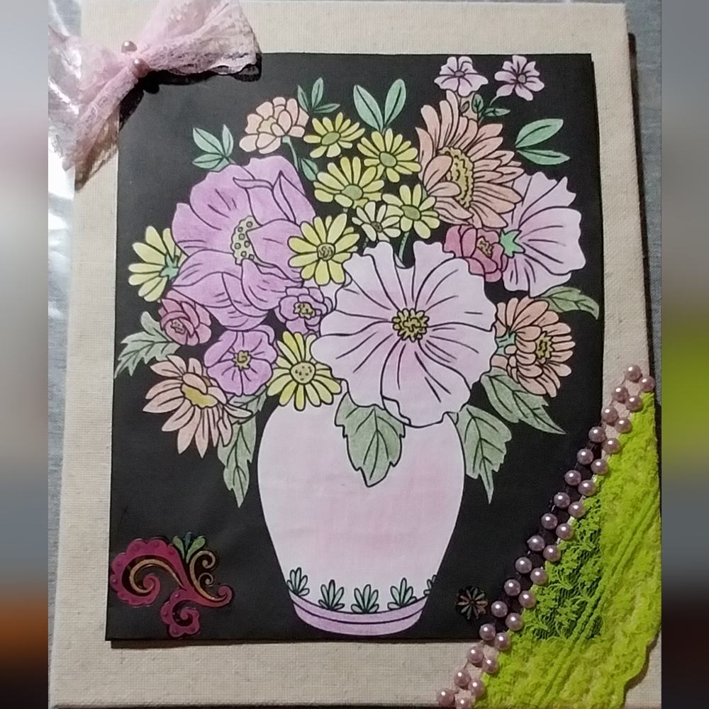 DIY- Floral Canvas Art with Pink, Purple and Green Accents Set.